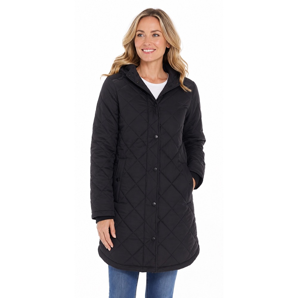 NWT WEATHERPROOF Coat Women's Small Black Hooded Quilted Storm Cuffs Pockets New